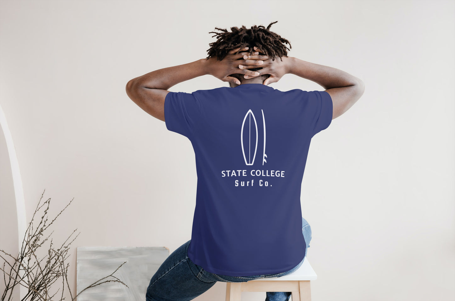 State College Surf Co. Blue Surfboard Shirt