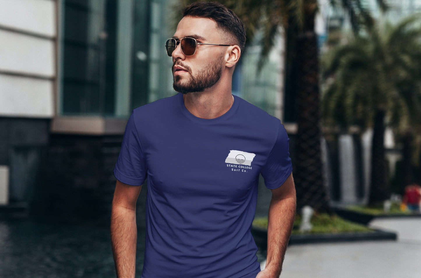 State College Surf Co. Blue Surfboard Shirt
