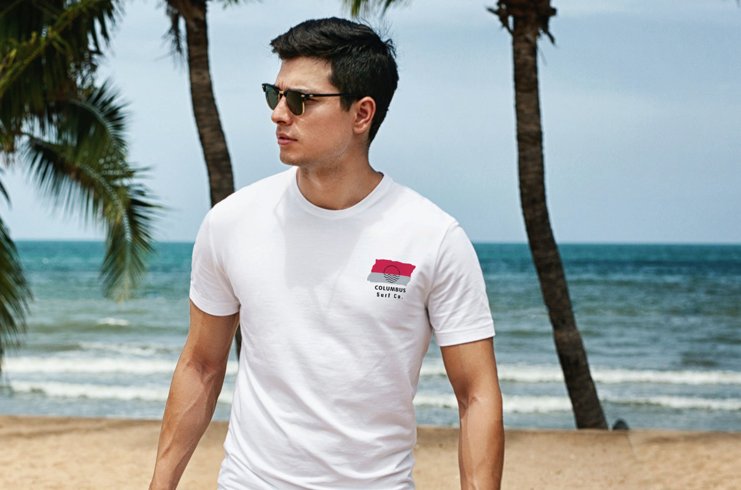 Columbus Surf Co. White Surfboard Shirt