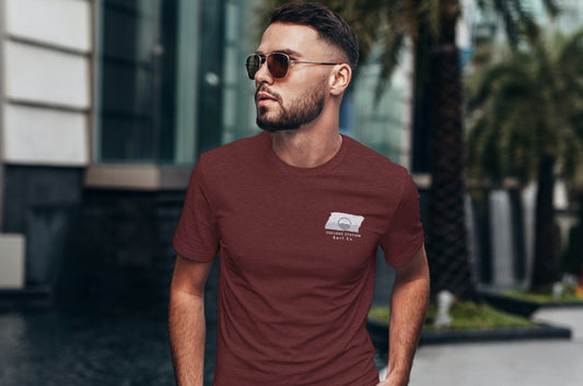 College Station Surf Co. Maroon Surfboard Shirt
