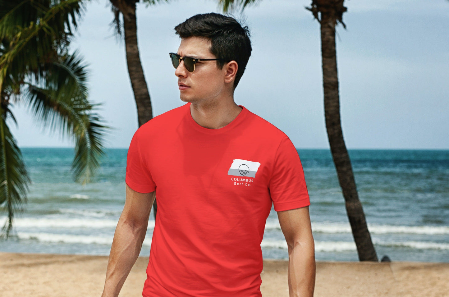 Columbus Surf Co. Red Surfboard Shirt