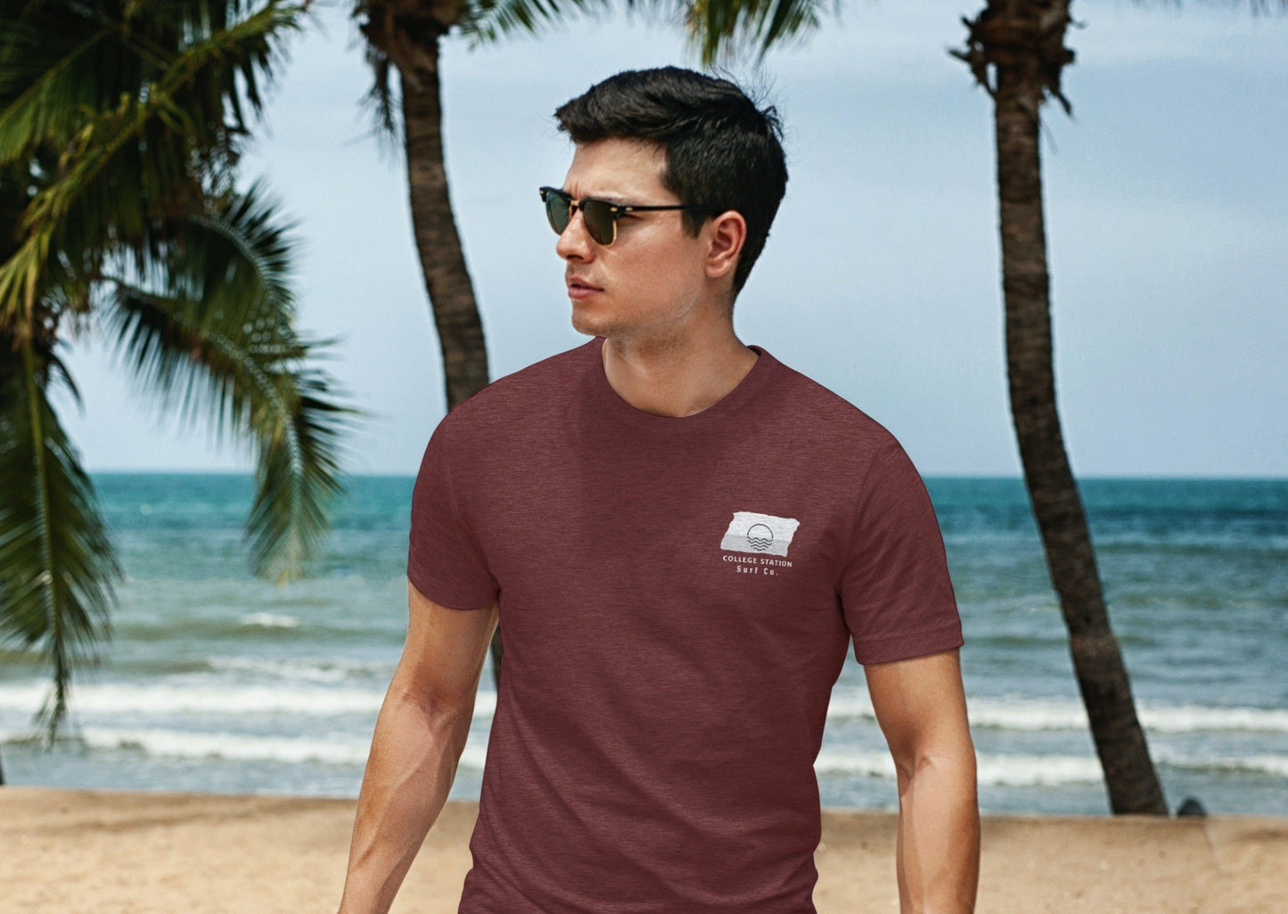 College Station Surf Co. Maroon Surfboard Shirt